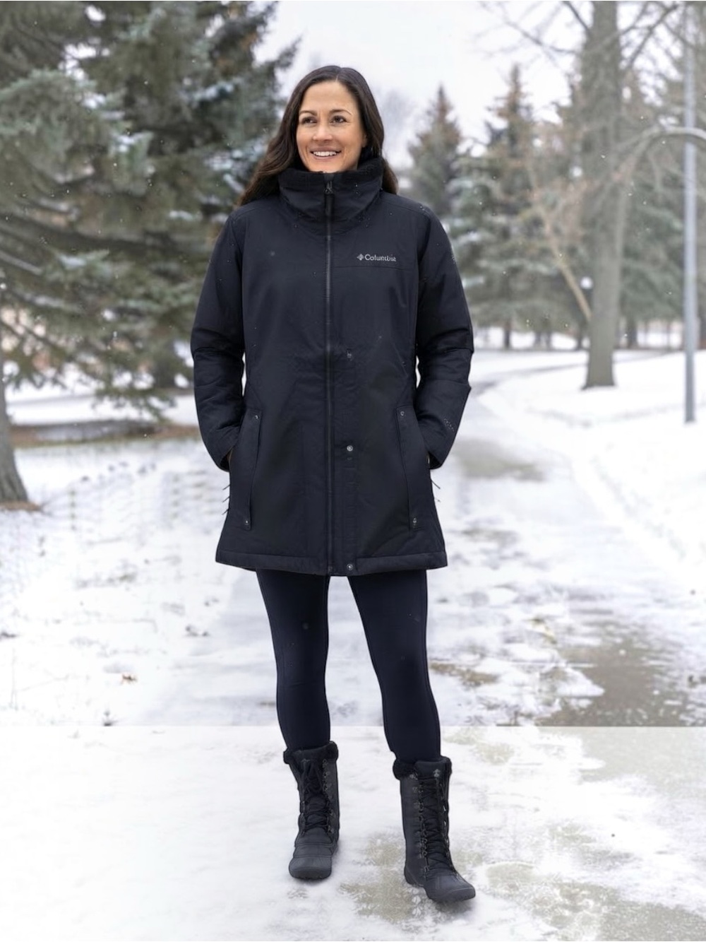 Columbia Black Omni-Heat Insulated Winter Parka Jacket Women’s Large Hooded